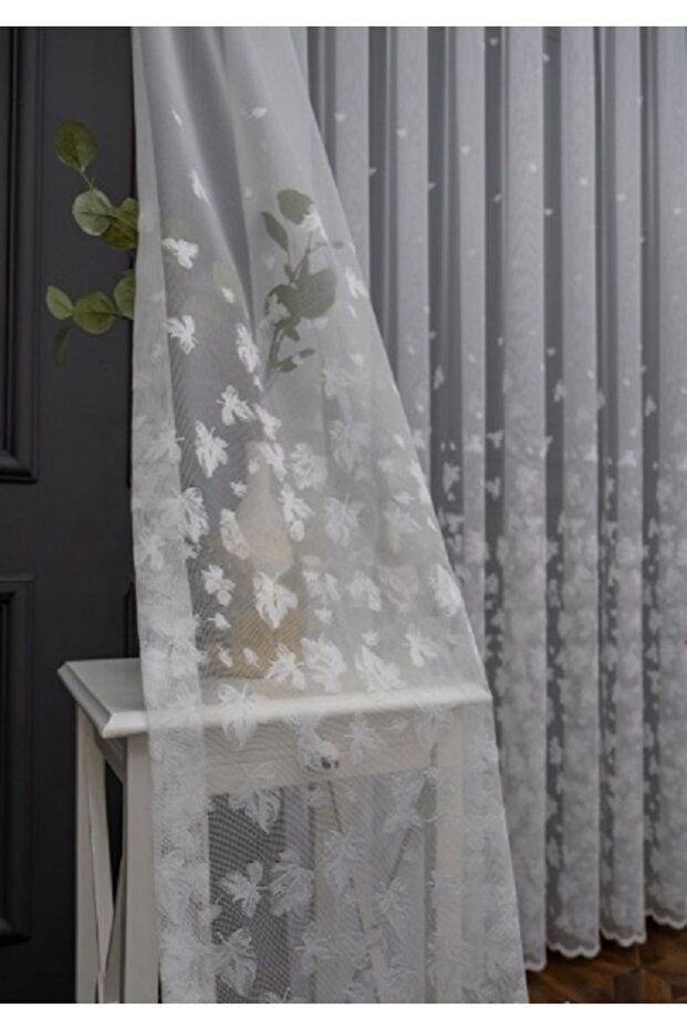 Bottom Leaf Pattern Don't Want Ironing Non-Wrinkle 2 Layer Pleated Tulle Curtain - 4