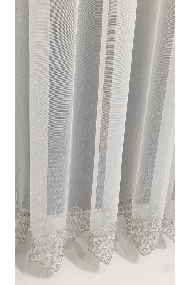 Farbateks Planting Silver Silver Gray Color Oron Embroidered Iron Don't Want Special Series 3layer Pleat Tulle Curtain