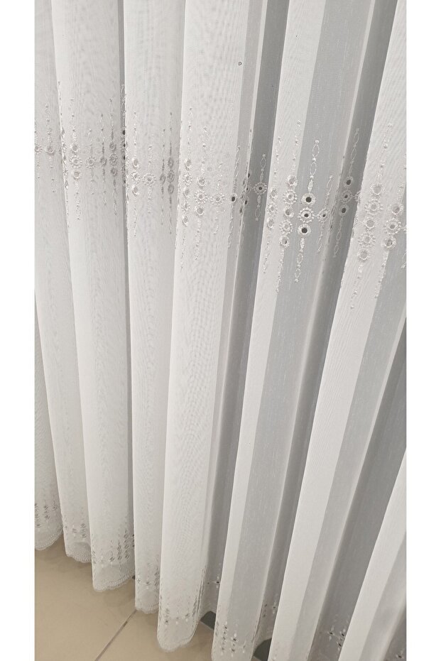 Farbateks Planting Guarnic Gray Silver Silver Embroidered Pattern 3layer Pleated Tulle Curtain