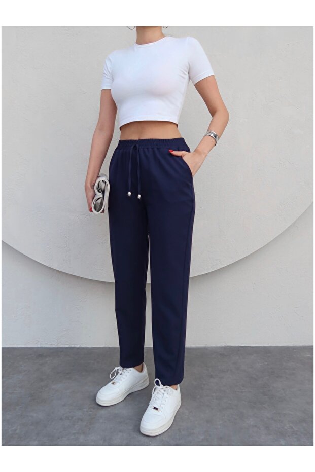 Elastic Waist Trousers with Lacing Detail