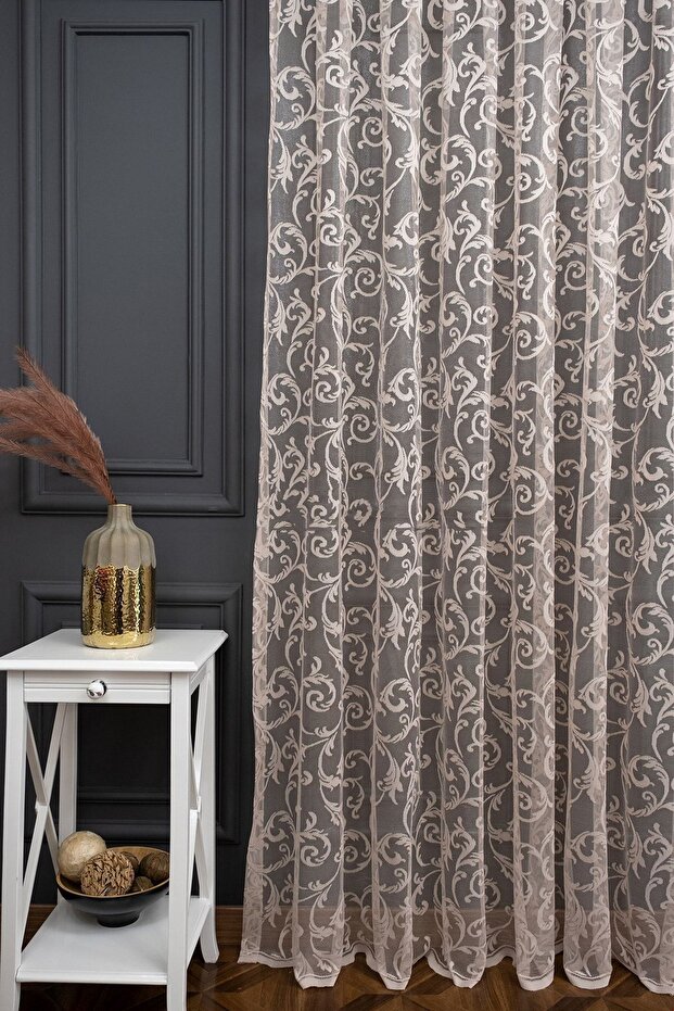 Classic Shawl Pattern Mink Beige Light Brown Color 1e3 Layer Pleated Tulle Curtain