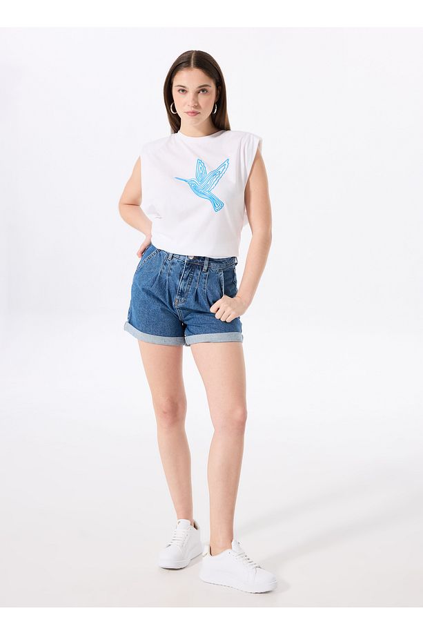İndigo Kadın Basic Yıkamalı Denim Şort F5SL-SHT0350 - 1