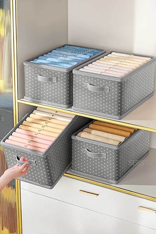 Clothing Storage Box Organizer 45X25X20Cm - Gray Spotted