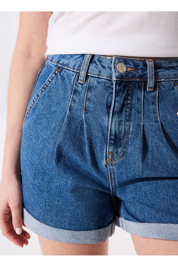 İndigo Kadın Basic Yıkamalı Denim Şort F5SL-SHT0350 - 4