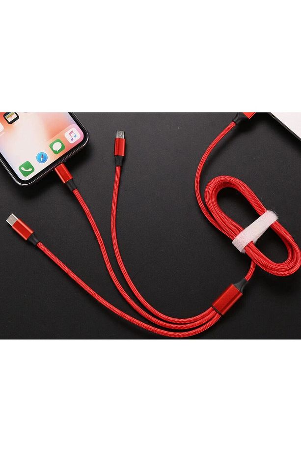 100W Hızlı Şarj ve Veri Aktarım Kablosu – Type-C, iOS, Micro USB – 6A Akım Destekli Örgü Kablo - 1