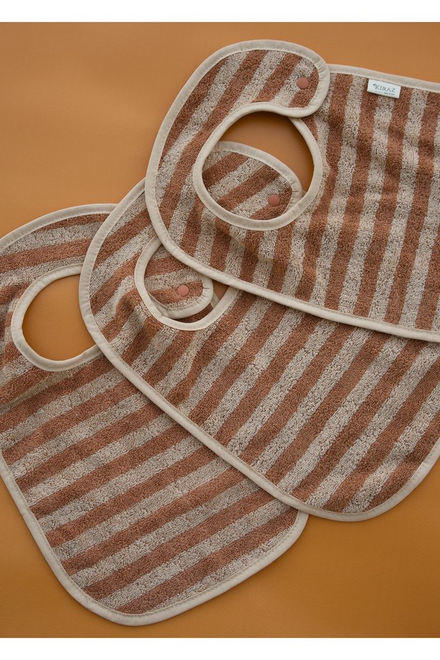 3-Piece Organic 100% Cotton Brown Baby Food Bib with Snap Fasteners
