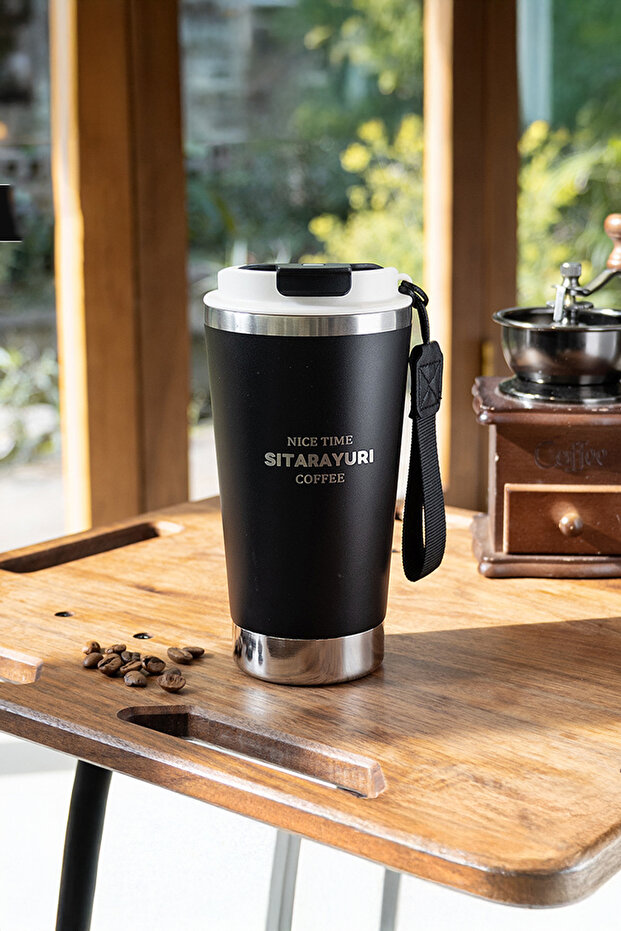 Stainless Steel Heat Insulated Thermos Office Mug with Uncovered Lid 580 ml