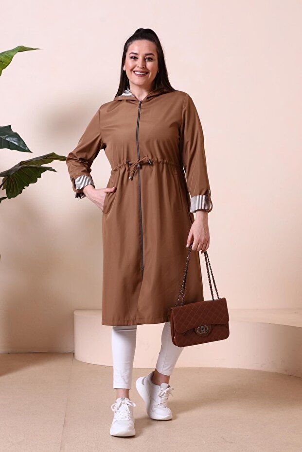 Women's Long Hijab Trenckot Large Size Zippered Trenc