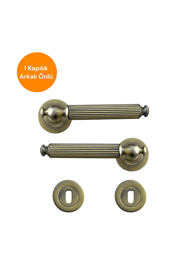 Kapı Kolu Antik Sarı Kapı Kolu Rustik Kapı Kolu Takımı Antik Kapı Kulpu ODA Rozetli - 5