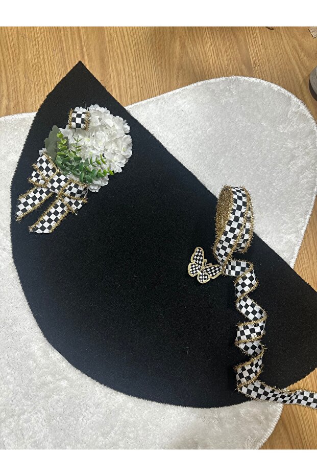 Damalı Kurdele Simli Şerit Siyah Paspas Hasır Sepet Kapı Süsü - 3