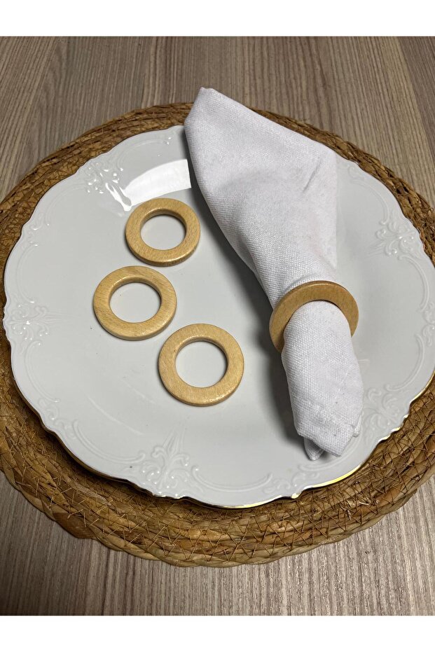 8 Flat Wooden Set Wood Presentation Natural, Napkin Holder, Ring Napkin Ring - Wedding Invitation Organization