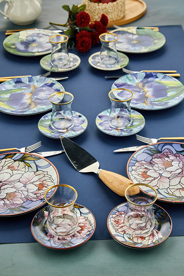 12 Parça 6 Kişilik Iris Serisi Yemek Pasta Takımı Seti Sunum Tabakları Ve Çay Tabağı - 2