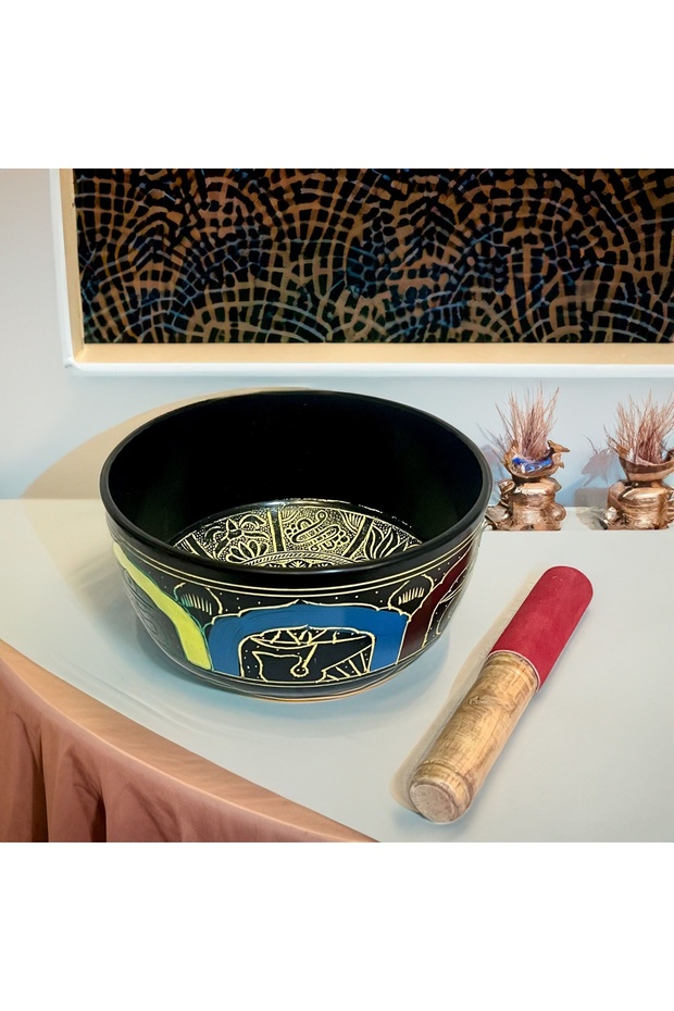 Meditation Bell with 7 Chakra Patterns Handmade Tibetan Healthy Healing Bowl for Yoga, Mindfulness, Sound Therapy