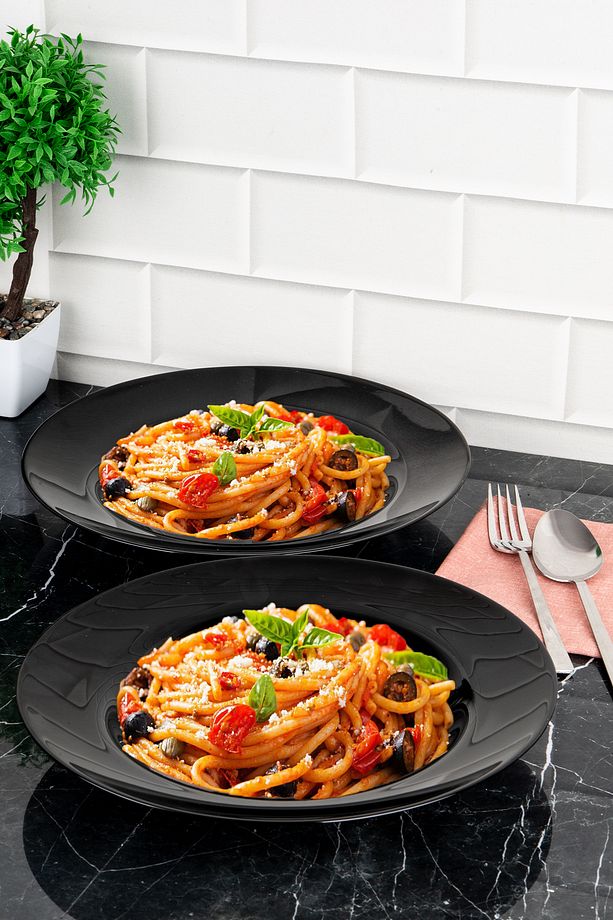 2'li Set Friends Time Siyah Makarna Tabağı Salata Tabağı 28 Cm Tabak Set - 1