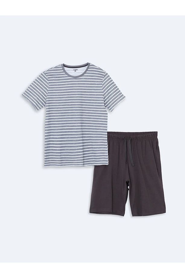Gri Standart Kalıp Erkek Şortlu Pijama Takımı - 2