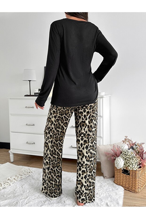 طقم بيجامة فضفاضة بطبعة الفهد - 3