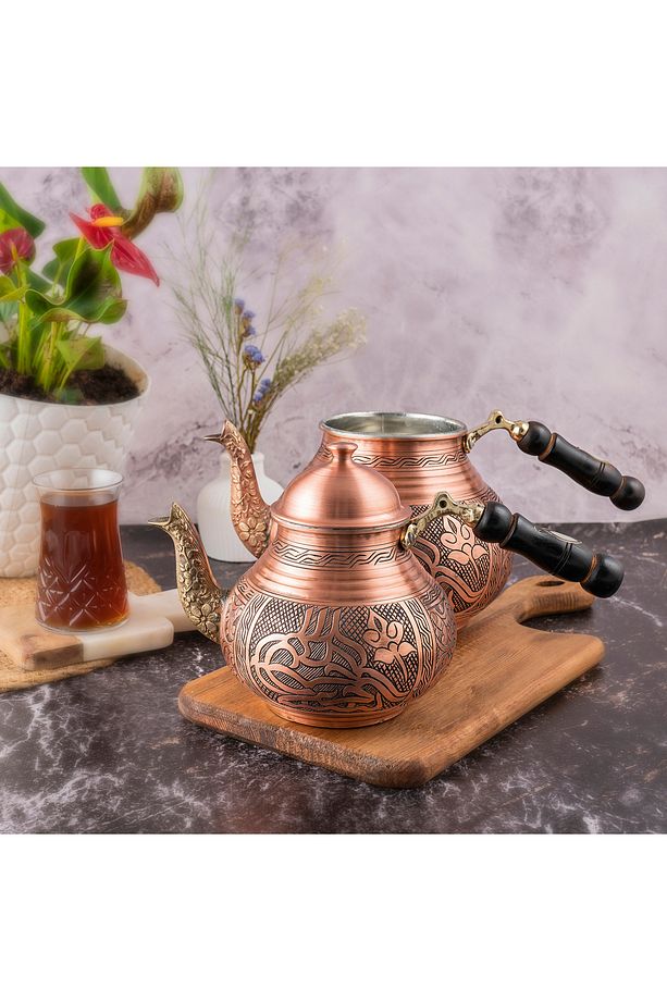 DMT COPPER Gaziantep Bakır Çaydanlık Takımı AĞIR El İşlemeli TUĞRA MODELİ - 3