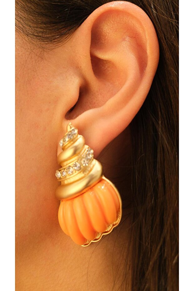 Gold Color Acrylic Seashell Large Earrings