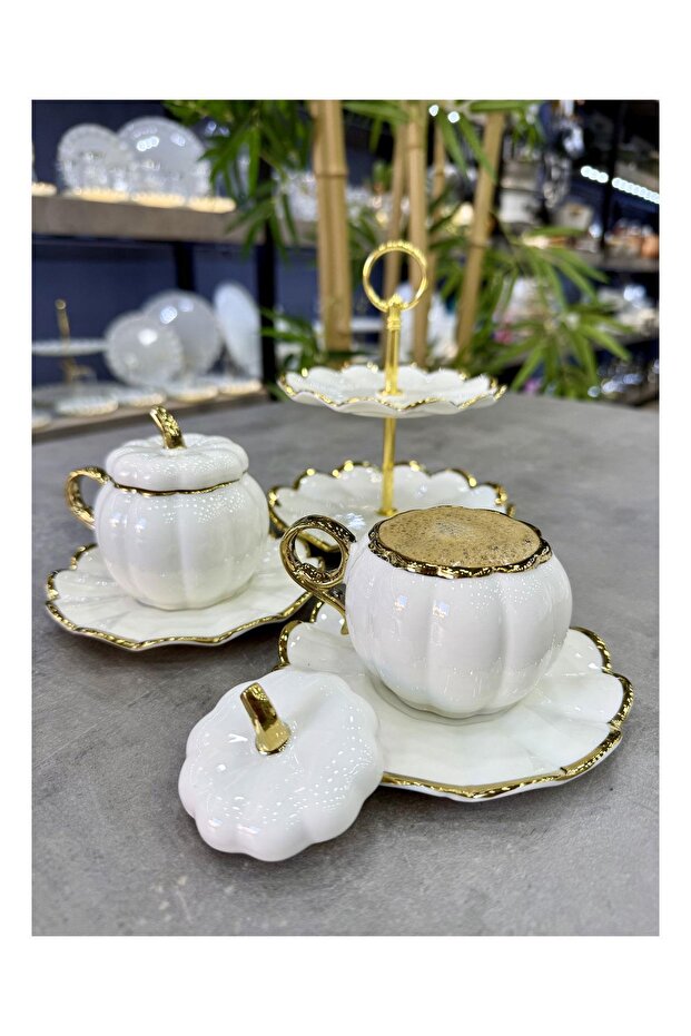 Luxury Porcelain Pumpkin Presentation Set of 2 Cups Gold