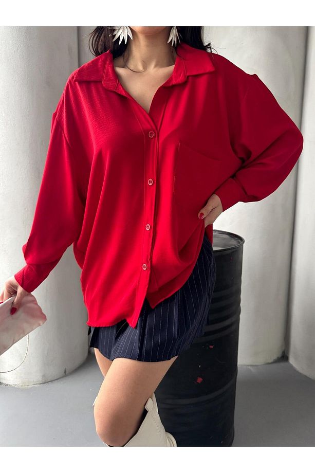Kadın Flory Ayrobin Oversize Tek Cep Gömlek - 5