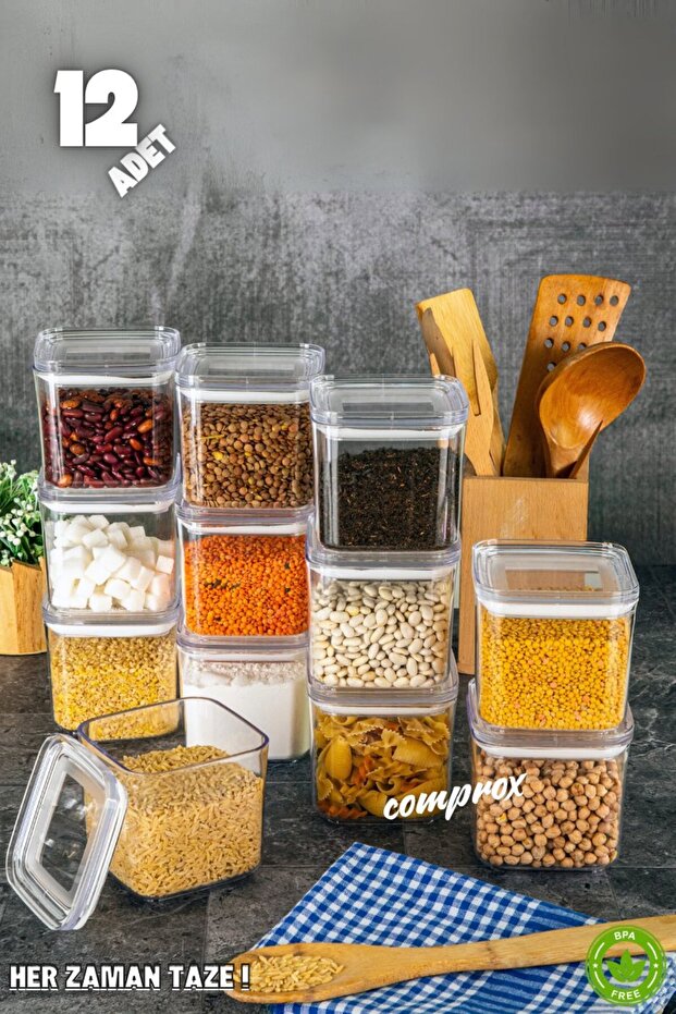 Set of 12 700ml Hard Square Food Storage Containers - Vacuum Airtight Lid, Organizer Bpafree