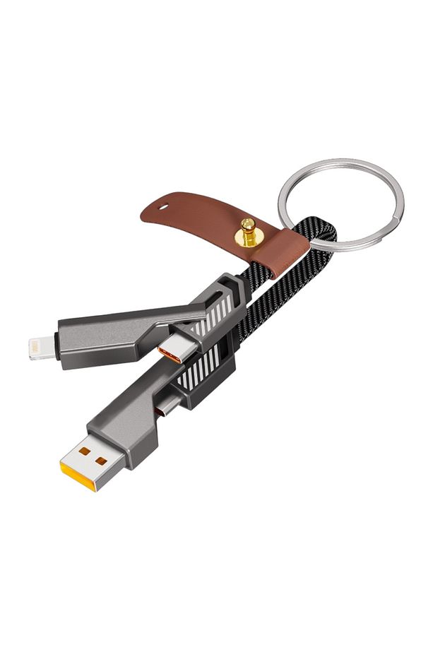 Nettech NT-DC44 4 in 1 60W İp Örgü USB To Micro + Lightning + Type-C Şarj ve Data Kablosu (Gri) - 3