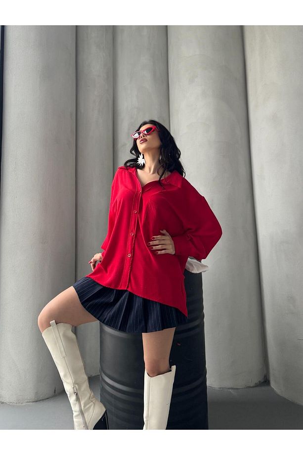 Kadın Flory Ayrobin Oversize Tek Cep Gömlek - 3