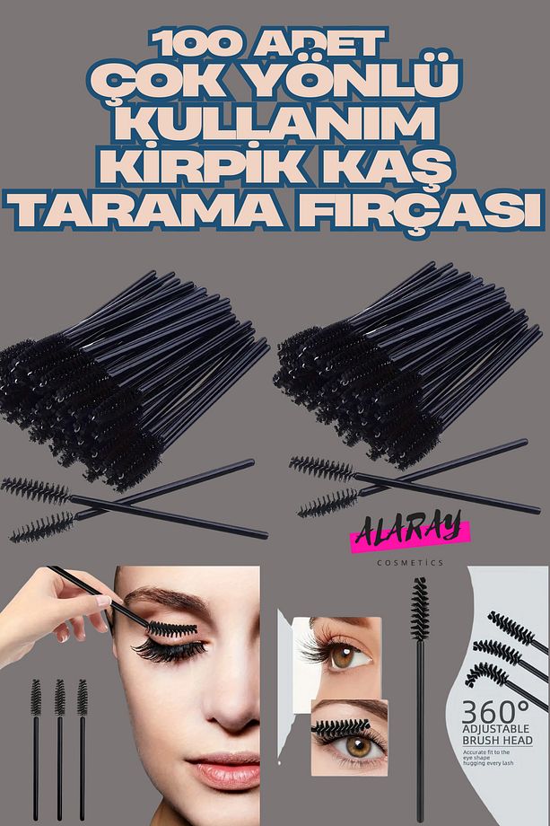 100 ADET 360 DERECE KIVRILABILEN ELASTIK KAŞ KİRPİK TARAMA FIRÇASI - 1