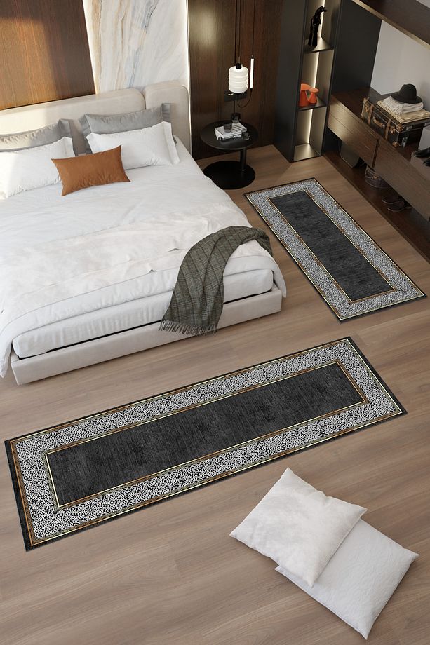 Siyah Haşmetmeab Desenli Makinede Yıkanabilir Salon Halısı Yatak Odası Halısı & Yolluk Modelleri - 3