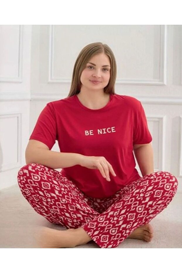 Women's Short Sleeve under Long Plus Size Pajamas Set