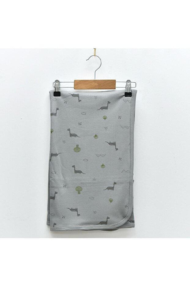 بطانية قطن ممشط بطبقة مزدوجة منقوشة على شكل ديناصور - 90x85 - 1