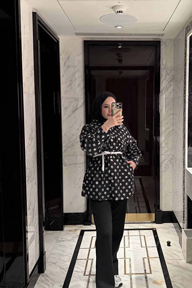 SİYAH Pullu Kot Ceket 32-3420 - 5