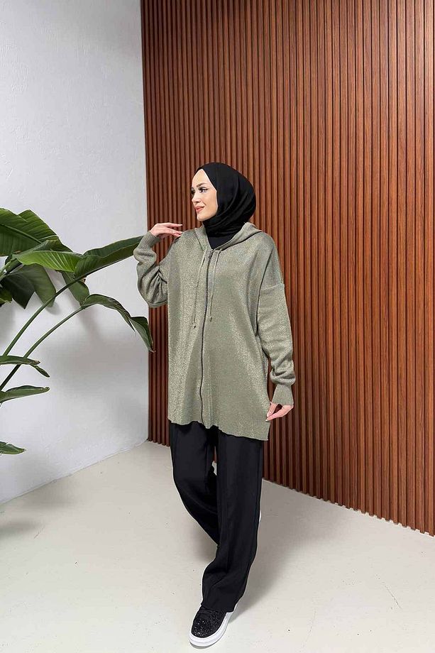 HAKİ Simli Triko Hırka 32-7010-1 - 1
