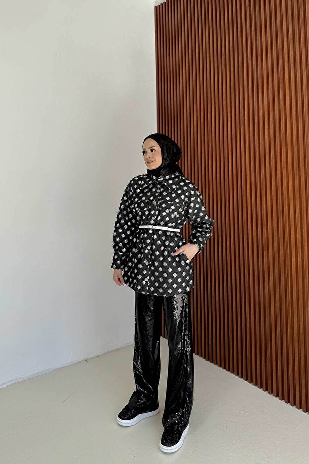 SİYAH Pullu Kot Ceket 32-3420 - 1