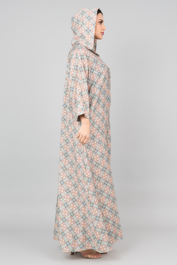 جلابية بغطاء للرأس مطبوعة بنمط - 3