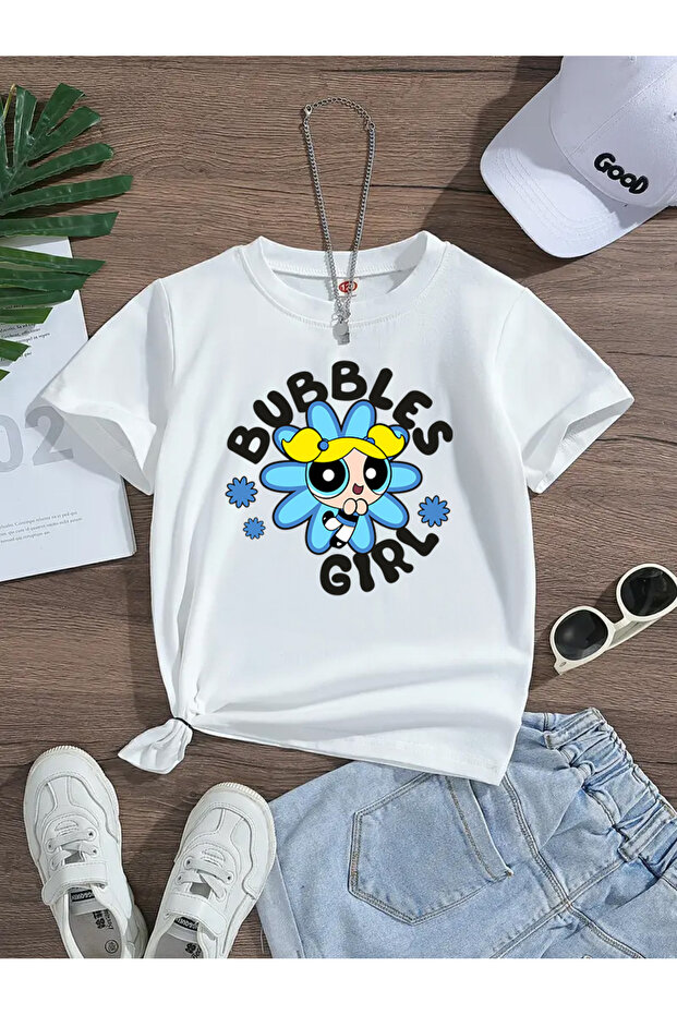 Bubbles Girl Printed Premium Tshirt with Crew Neck for Girls
