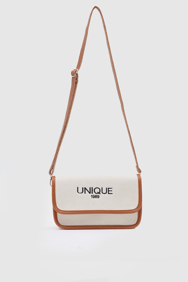 D06 Cream Color Elegant Tan Leather Detailed Adjustable Strap Daily Women's Cross Shoulder Bag