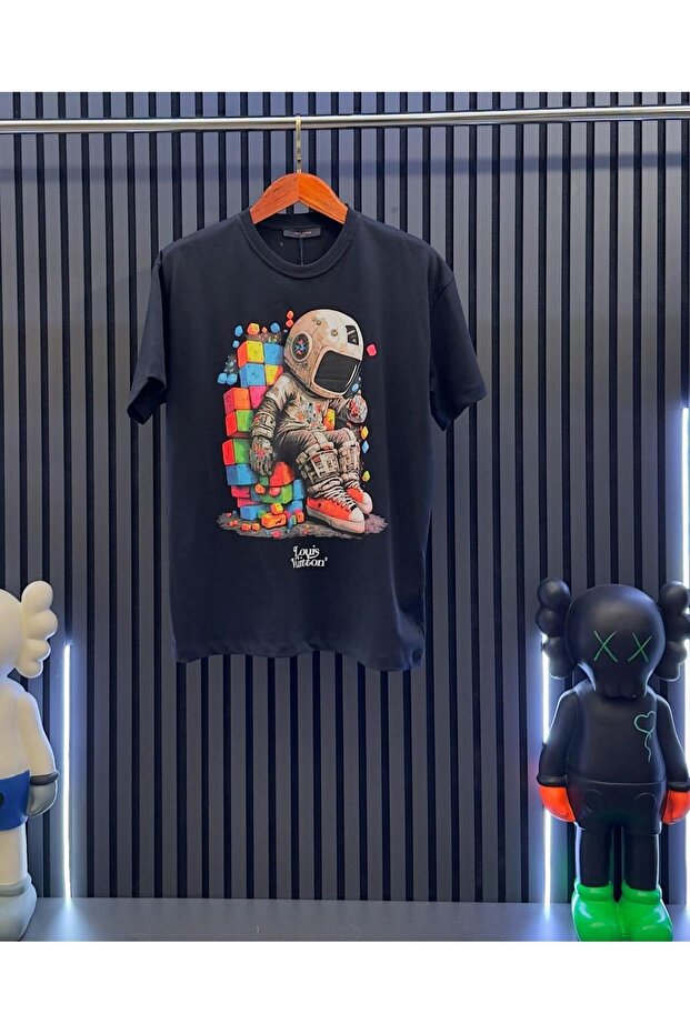 Unisex Large Size Astronaut Printed Oversize Crew Neck Tshirt