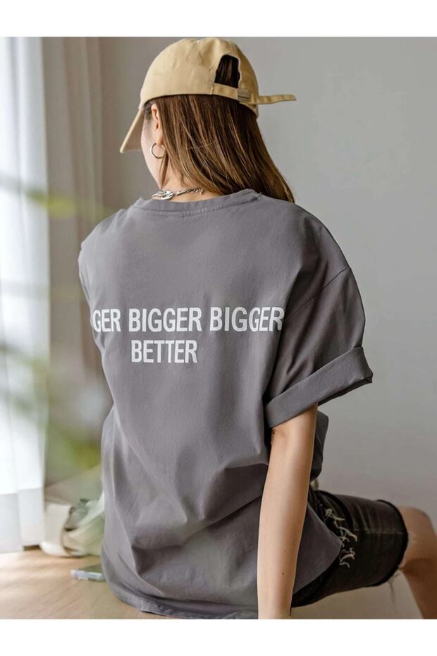 Plus Size Anthracite Bigger Bigger Bigger Better Printed Oversize T-shirt