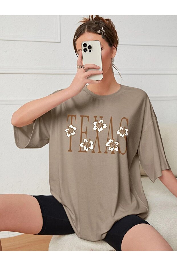Light Brown Texas Printed Oversize T-shirt