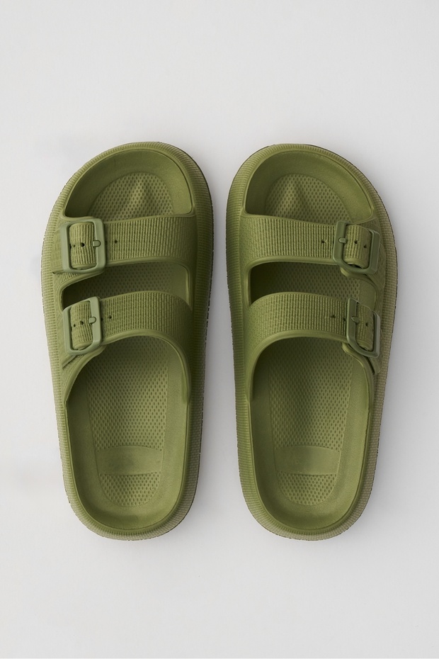 Lily Khaki Double Band Eva Platfrom Daily Summer Beach Slippers