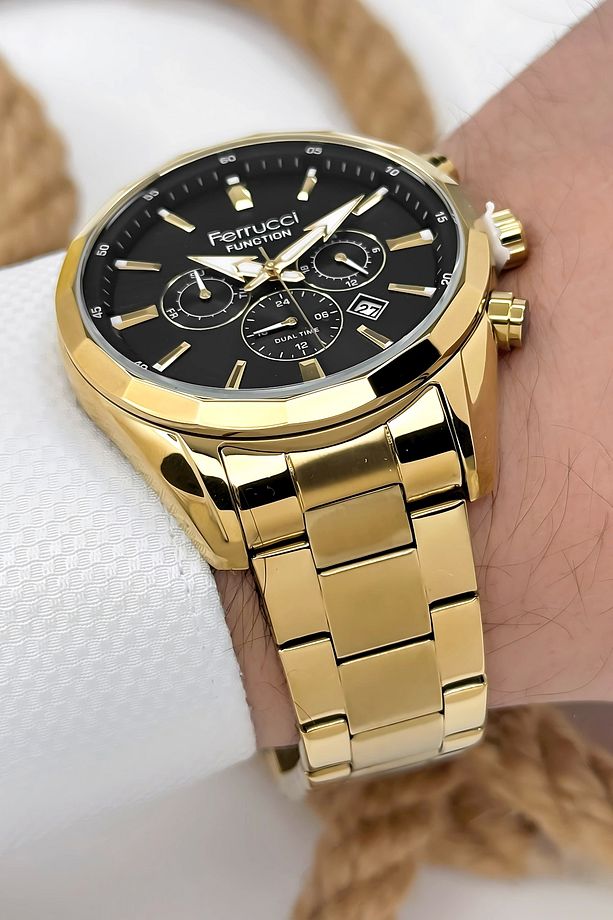 Function Erkek Kol Saati Çelik Kordon Gold Bileklik Hediyeli 3atm Sdfer061 - 3