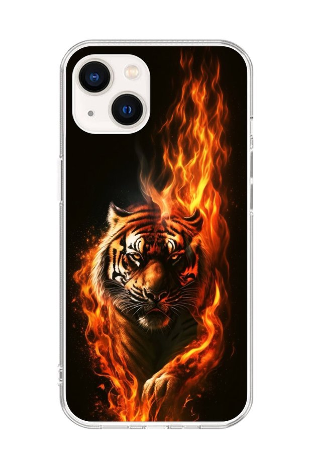 iPhone 13 Mini Compatible Transparent Case Tiger Design