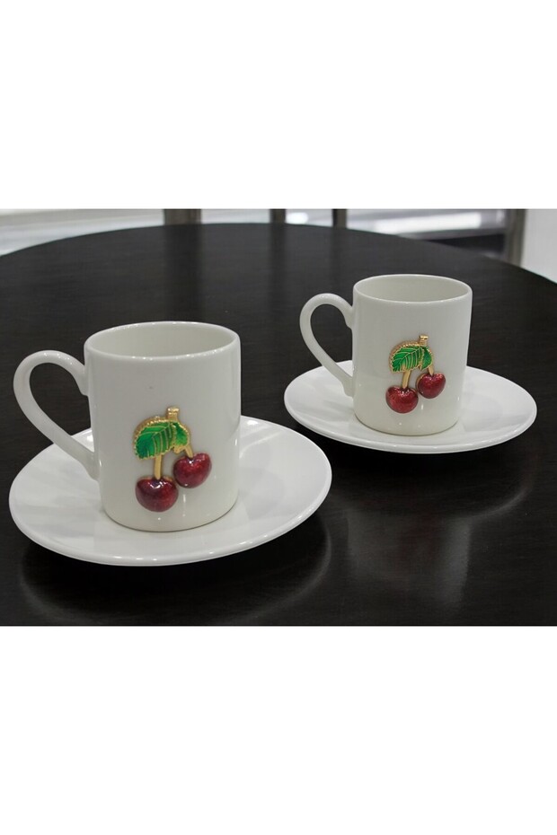 6 kişilik Kiraz Model 12 Parça Porselen Kahve Fincan Takımı - Şık Kahve Fincan Seti 120 ml - 2