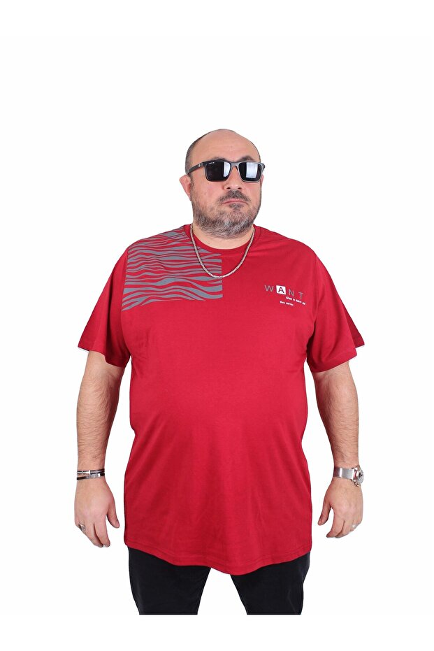 Men's Oversized Crew Neck T-Shirt Want 25160 Bordo