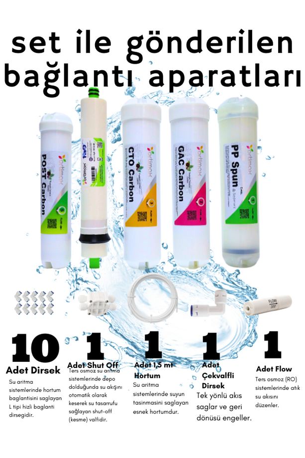 5'li Su Arıtma Filtre Seti – PP Sediment, GAC, CTO Karbon, Membran ve Post Karbon - 8