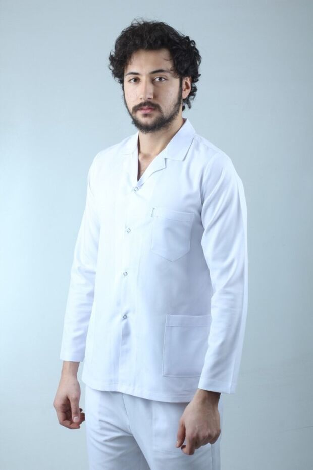 Erkek Klasik Yaka Beyaz Kısa Doktor Önlük (XXS BEDEN) Hemşire, Eczacı Öğretmen Laborant Önlüğü - 2