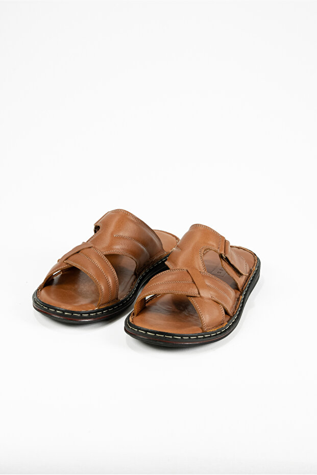 Men's Genuine Leather Slippers Tan