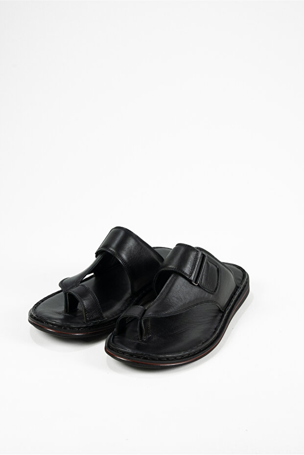 Men's Genuine Leather Flip Flops Black