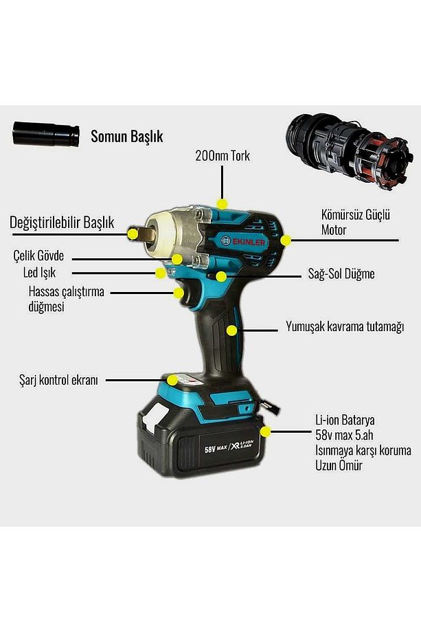 58vf 5ah Kömürsüz Şarjlı Somun Sıkma EEA210 - 2